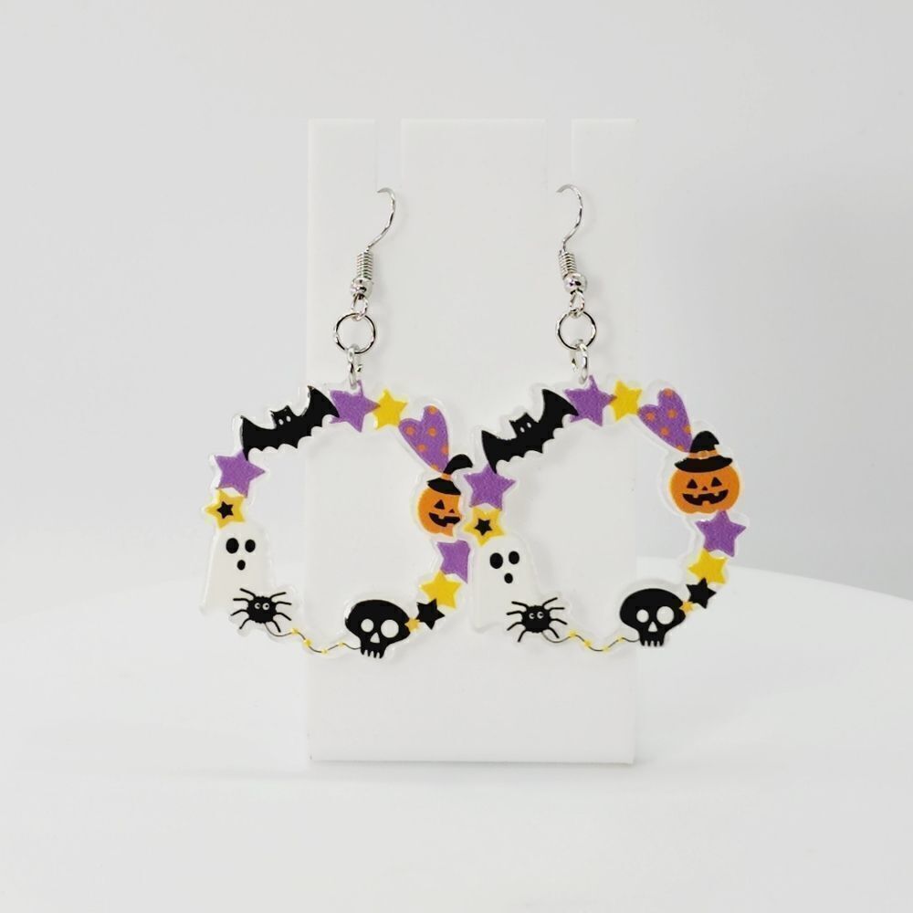 Fashion Halloween Wreath Woman Dangle Earrings Acrylic Goth Gothic Drop